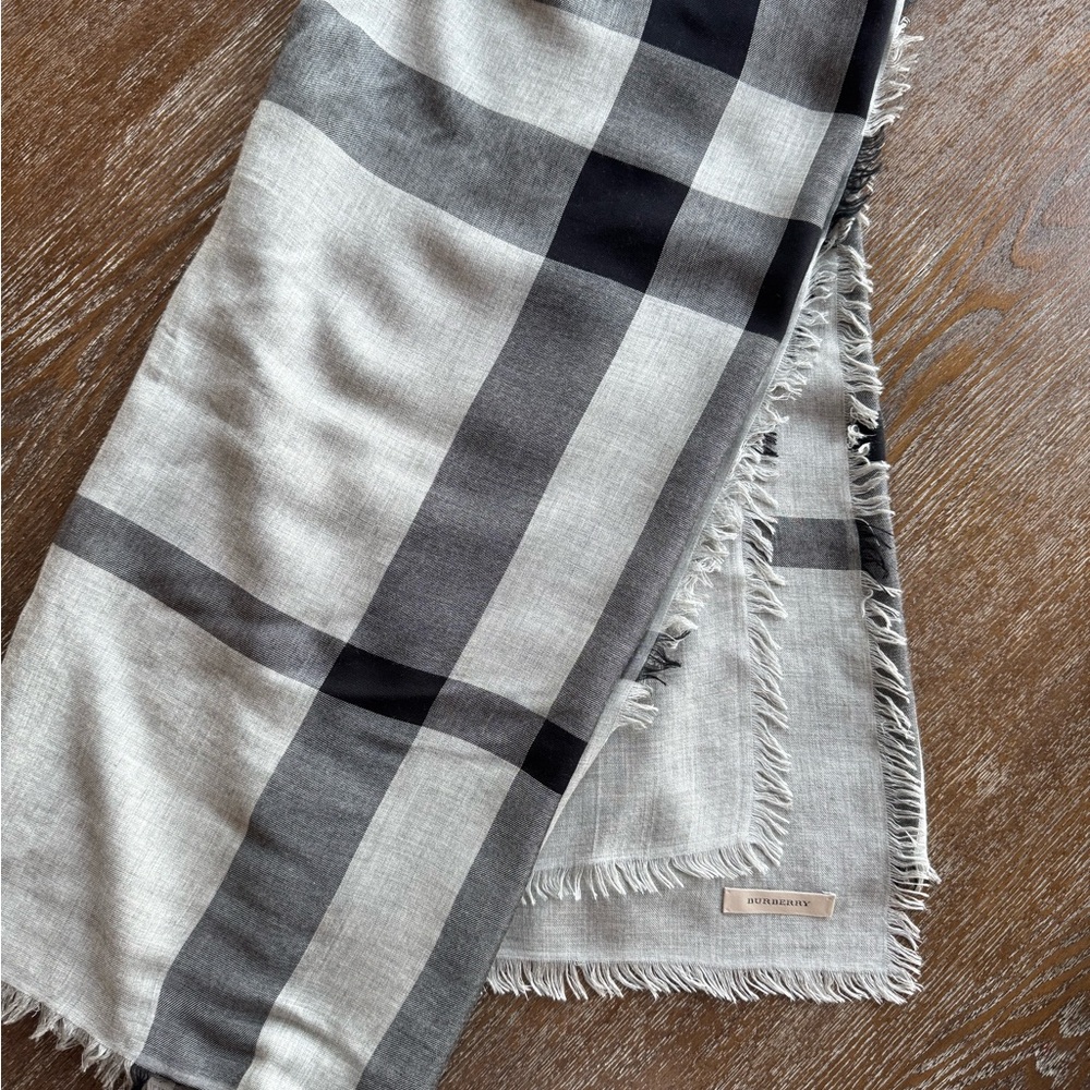 Burberry Gray and Black Checkered Scarf